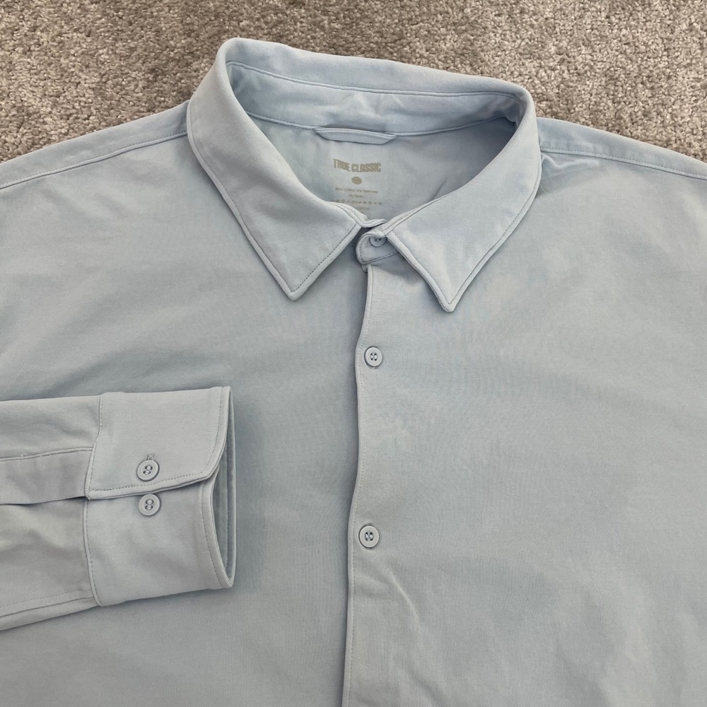 True Classic Dress Shirt Mens XXL Button Up Light Blue Stretch Long Sleeve 2XL